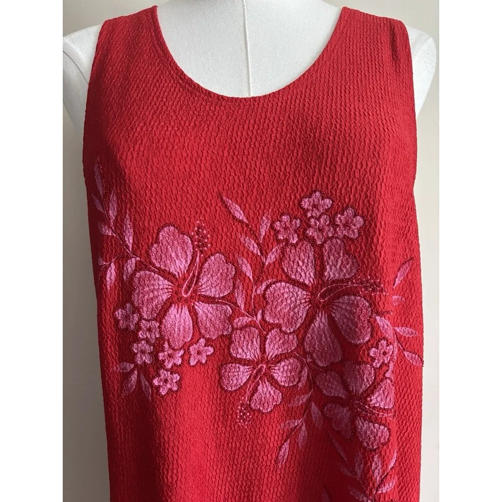 Tropical Cute Y2K Baddie Hawaiian Dress 90s 2000s Red Pink Beaded Beach Sz Large